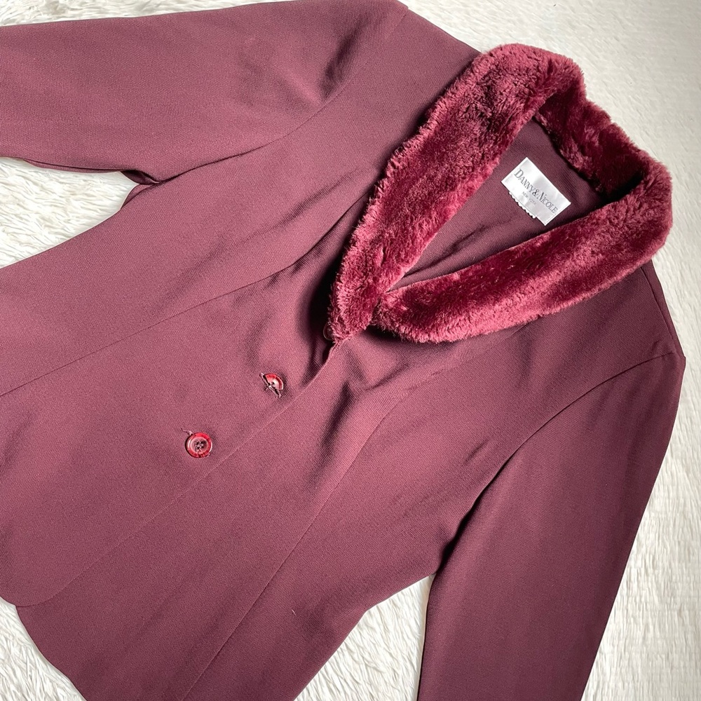 Vintage Danny and Nicole faux fur rich wine button up blazer jacket